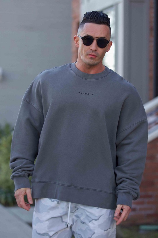 Sudaderas Youngla 561 Super Size Crewnecks Hombre Gris | QYMGHDX-54