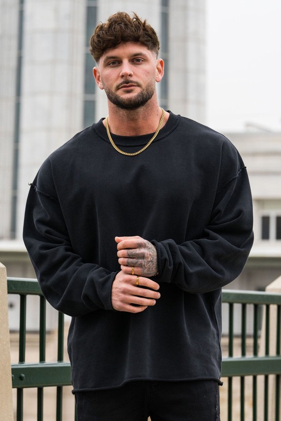 Sudaderas Youngla 821 Anarchy Crewnecks Hombre Negras | AYEJNXC-71