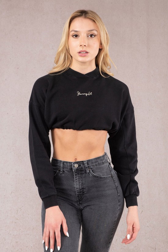 Sudaderas Youngla W507 Scrunch Cropped Mujer Negras | BDWJHIS-76