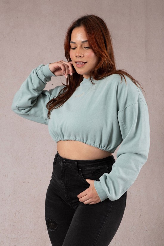 Sudaderas Youngla W507 Scrunch Cropped Mujer Gris | VGHFCMU-03